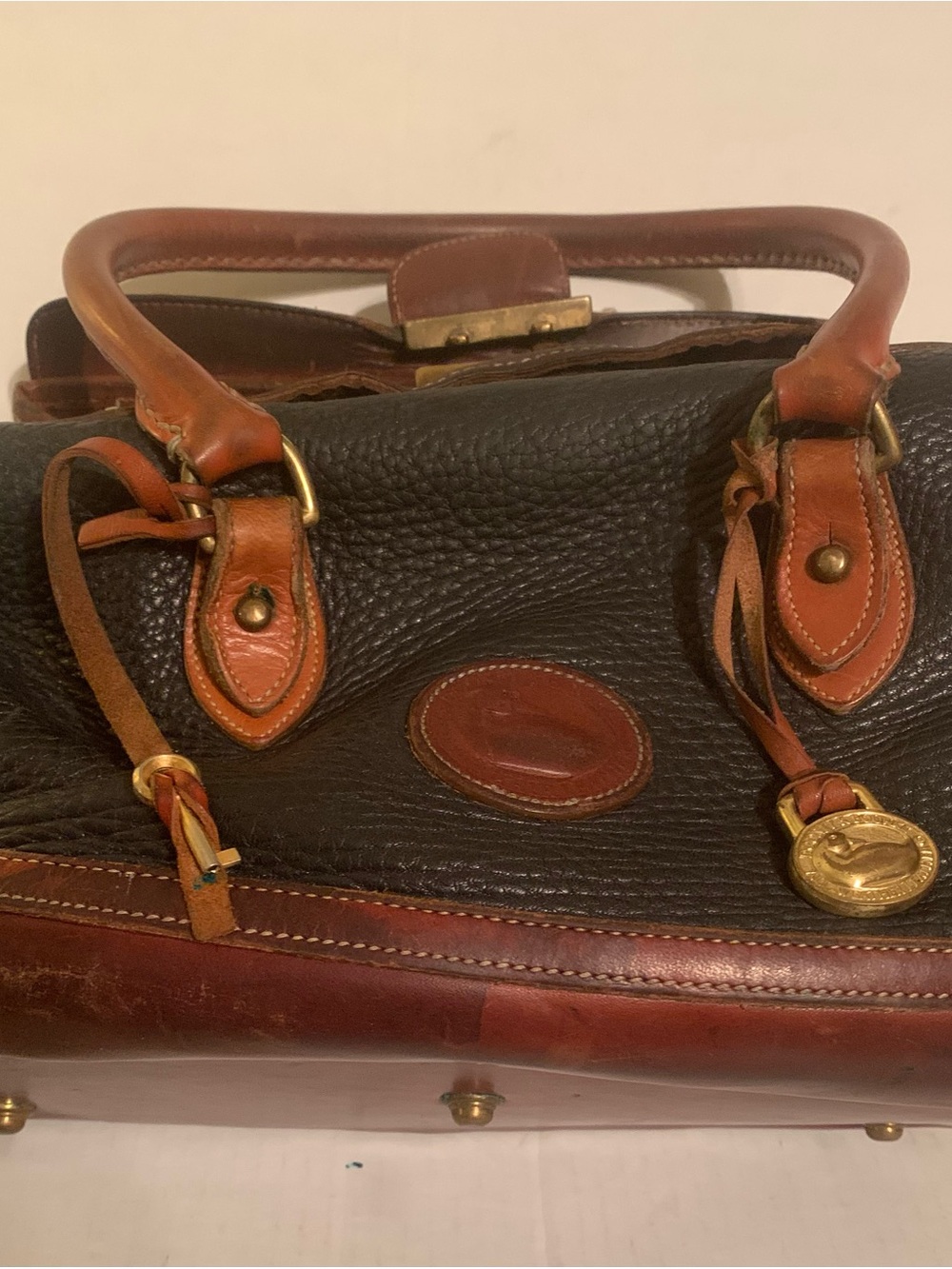 Dooney & Bourke Vintage All Weather Leather Doctor Satchel - Navy Blue & Tan